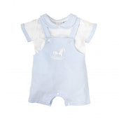 Babidu Baby Boy Pale Blue Rocking Horse Cotton Dungaree Set